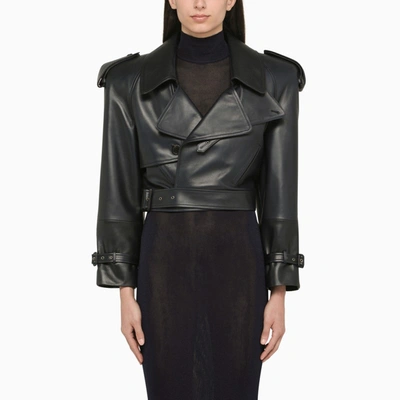 Saint Laurent Cropped Leather Jacket In Blue