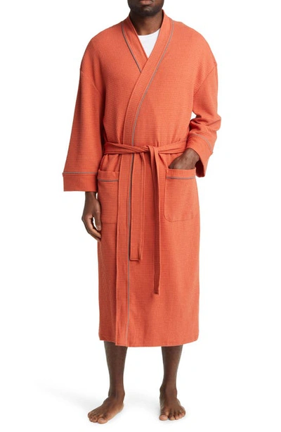 Majestic Waffle Knit Dressing Gown In Terracotta