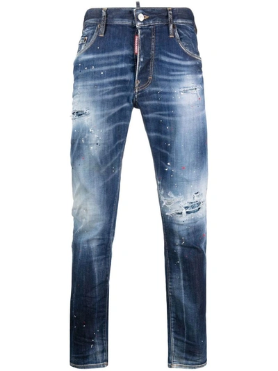Dsquared2 Distressed Slim-cut Jeans In Blue