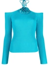 Giuseppe Di Morabito Off-shoulder Flower-detail Top In Pool Blue
