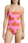 Nu Swim Noodle Floral Print One-piece Swimsuit In Pink W/ Dusty Orange Flowers
