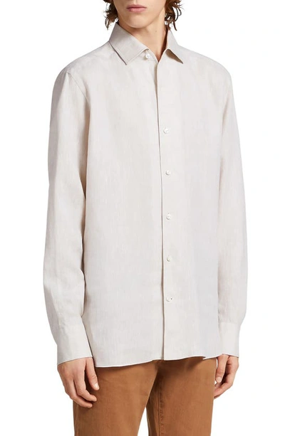 Zegna Luxury Linen Button-up Shirt In Iuta Beige