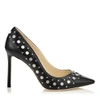 JIMMY CHOO ROMY 100 BLACK NAPPA POINTY TOE PUMPS WITH ANTHRACITE STUDS,ROMY100NWU S
