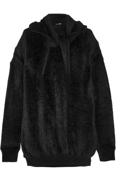 Balenciaga Hooded Velour Sweatshirt, Black (noir) In Noir|nero