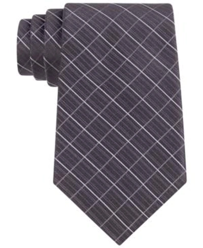 Calvin Klein Etched Large Grid Windowpane Slim Tie In Slate