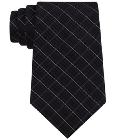 Calvin Klein Etched Large Grid Windowpane Slim Tie In Black