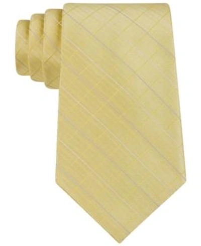 Calvin Klein Etched Large Grid Windowpane Slim Tie In Yellow