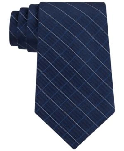 Calvin Klein Etched Large Grid Windowpane Slim Tie In Navy