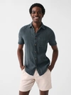 Faherty Short-sleeve Linen Laguna Shirt In Washed Black Basketweave