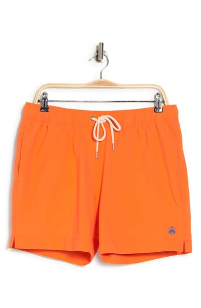 Brooks Brothers 5" Stretch Montauk Swim Trunks In Orange