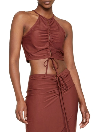 Leyden Womens Ruched Keyhole Halter Top In Brown