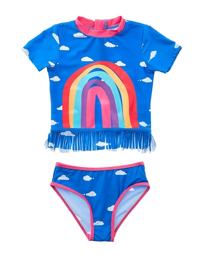 Andy & Evan Kids' Girl's Rainbow & Cloud-print Rashguard Set In Blue