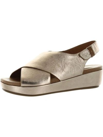 Gentle Souls By Kenneth Cole Lori X-band Womens Leather Open Toe Wedge Sandals In Gold