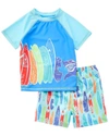 Andy & Evan Kids' Boy's Surfboard Graphic Rashguard And Shorts Set In Blue