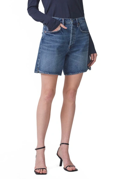 Citizen Of Humanity Marlow High Waist Long Organic Cotton Denim Shorts In Amaretto