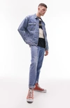 Topman Oversized Denim Jacket In Blue In Mid Blue