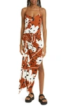 Monse Asymmetric Ruched Midi Dress In Brown Multi