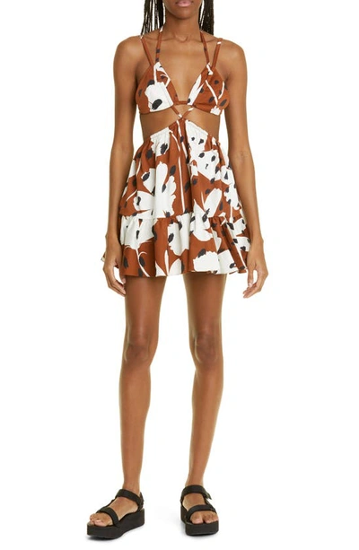 Monse Floral-print Cut-out Minidress In Brown Multi