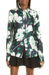 MONSE FLORAL BACK COWL SILK BUTTON-UP SHIRT