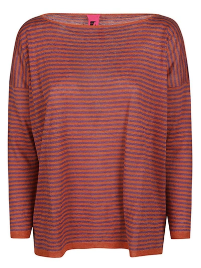 Alessandro Aste Boat Neck Striped Linen Sweater In Orange