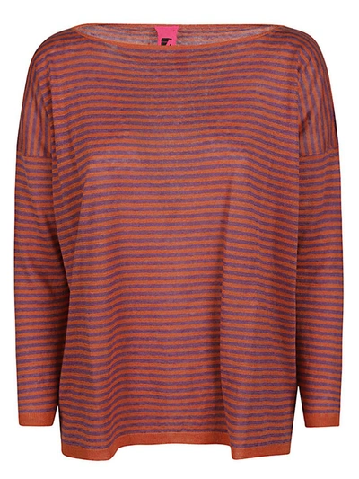 Alessandro Aste Boat Neck Striped Linen Jumper In Orange