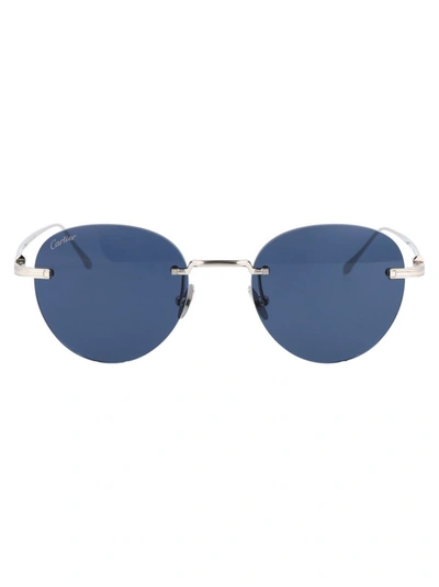 Cartier Ct0331s Sunglasses In 001 Silver Silver Blue