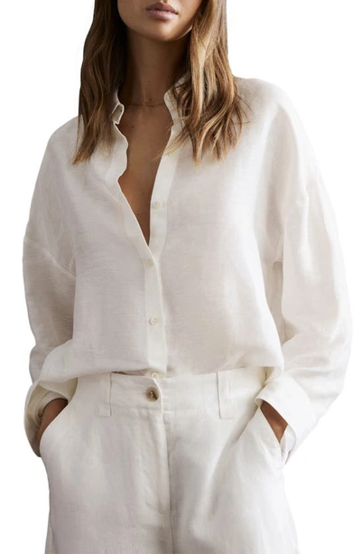 Reiss Womens Ivory Ellis Long-sleeved Oversized Linen-blend Shirt