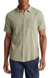 Marine Layer Stretch Selvage Short Sleeve Button-up Shirt In Dusty Olive