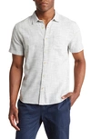 Marine Layer Stripe Short Sleeve Selvage Button-up Shirt In White/ Navy Stripe