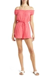 Bp. Seersucker Off The Shoulder Romper In Pink Ribbon