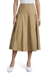 Lafayette 148 Pleated Organic Cotton Poplin Midi Skirt In Cadet Khaki