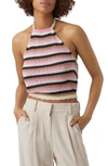 VERO MODA SHAJI STRIPE COTTON BLEND KNIT HALTER TOP