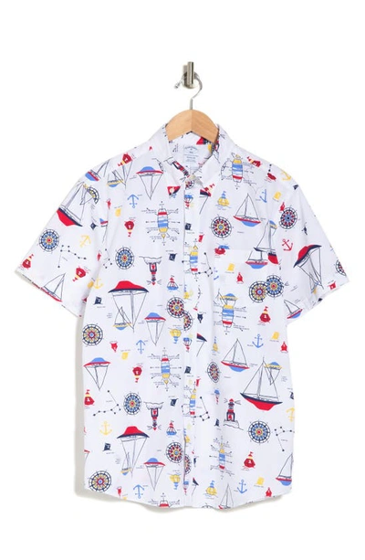 Brooks Brothers Supima Cotton Nautical Print Polo Shirt | White | Size Medium