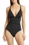 Change Of Scenery Niki Plunge Neck One-piece Swimsuit In Black