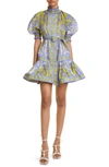 Zimmermann Raie Mini Dress In Teal/ Blue Floral