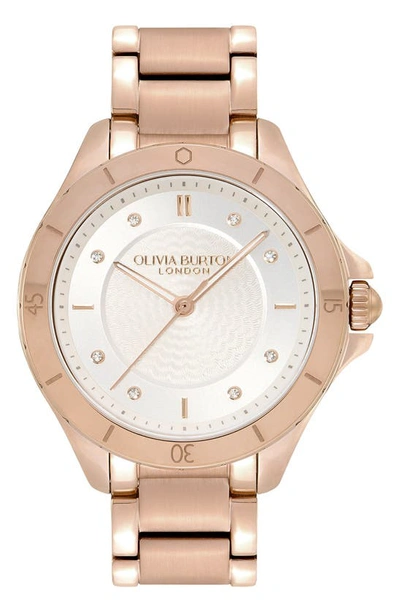 Olivia Burton Women's Sports Luxe Guilloche Carnation Gold-tone Steel Watch 36mm In Silver/rose Gold