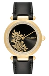 OLIVIA BURTON SIGNATURE FLORALS LEATHER STRAP WATCH, 34MM