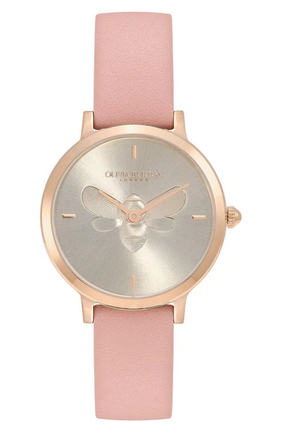 Olivia Burton Women's Ultra Slim Bee Blush Leather Watch 28mm In Gold