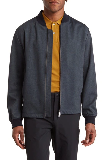 Hugo Boss Cotton Blend Bomber Jacket In Dark Blue