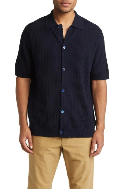 Nn07 Nolan Ribbed Cotton-blend Shirt In Navy Blue
