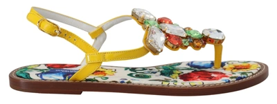 Dolce & Gabbana Multicolor Majolica Crystal Sandals Flip Flop Shoes