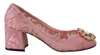 DOLCE & GABBANA DOLCE & GABBANA PINK TAORMINA LACE CRYSTAL PUMPS PASTEL WOMEN'S SHOES