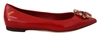 Dolce & Gabbana Red Leather Crystals Loafers Flats Shoes In Red