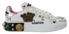 DOLCE & GABBANA DOLCE & GABBANA WHITE LEATHER CRYSTAL QUEEN CROWN SNEAKERS WOMEN'S SHOES