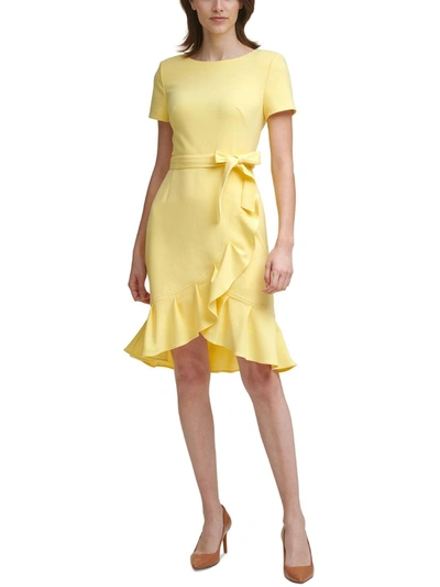 Calvin Klein Petites Womens Ruffle Hem Above Knee Fit & Flare Dress In Multi