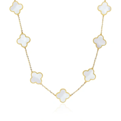 The Lovery Large Mother Of Pearl Clover Necklace In Gold