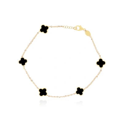 The Lovery Mini Onyx Clover Bracelet In Gold