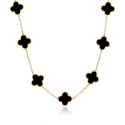 The Lovery Large Onyx Clover Necklace In Gold