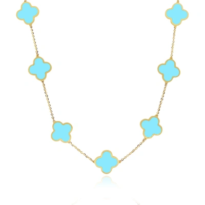 The Lovery Large Turquoise Clover Necklace In Gold