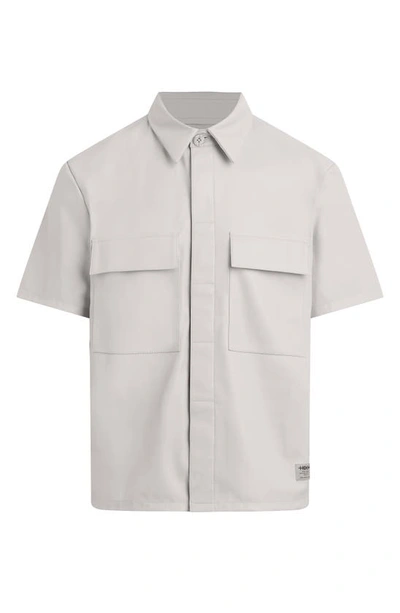 Hudson Short Sleeve Faux Leather Button-up Shirt In Dove White